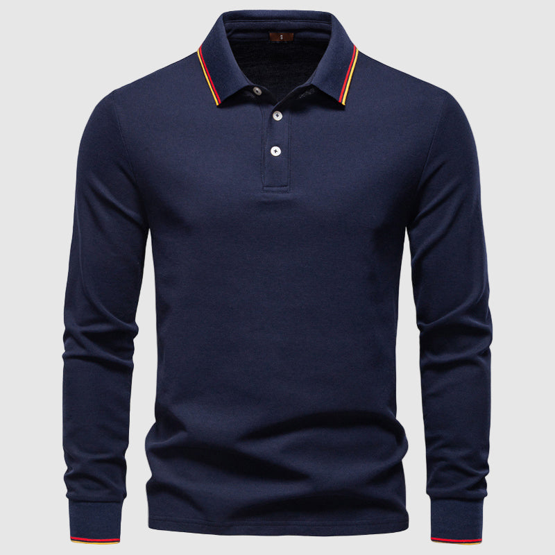 Arthur Regular Fit Long Sleeve Polo Shirt | Collared Striped Trim Polo Shirt