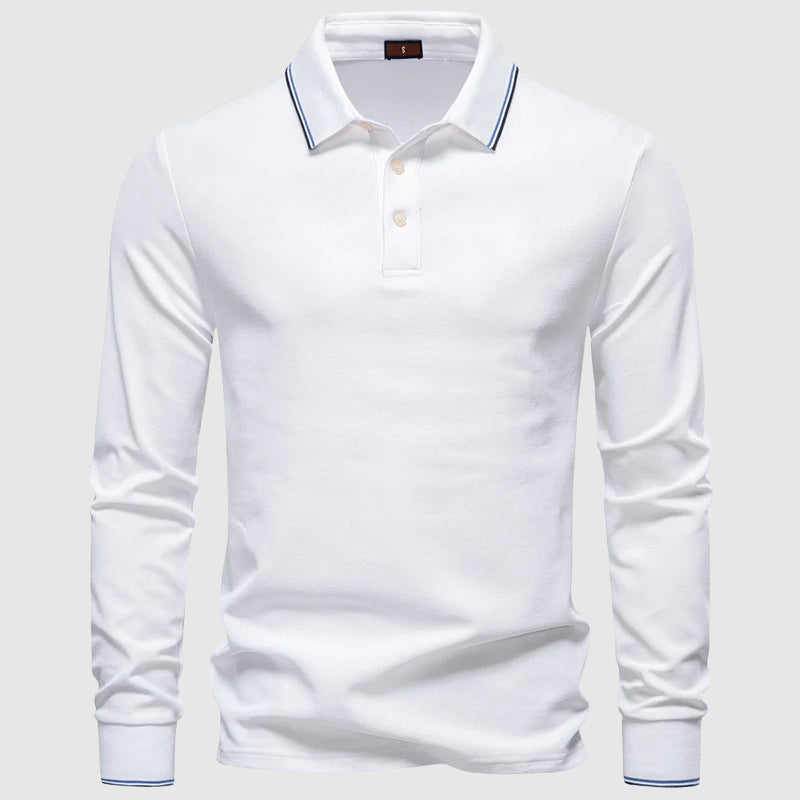 Arthur Regular Fit Long Sleeve Polo Shirt | Collared Striped Trim Polo Shirt