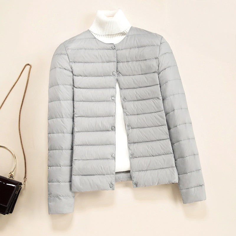 Freya Quilted Jacket | Button Front Collarless Quilted Jacket