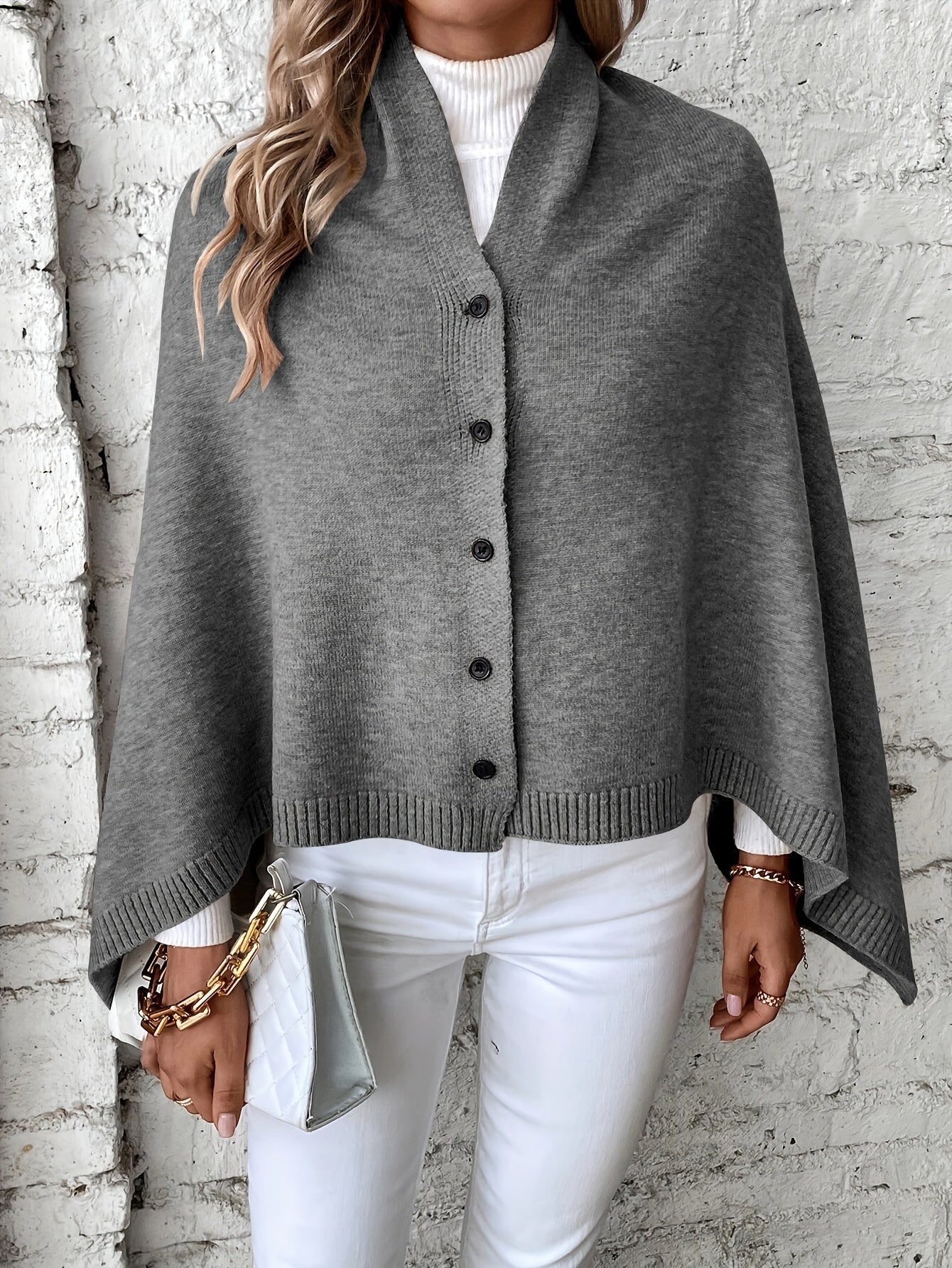 Luxe Sjaal Poncho | Elegante Knoopsluiting