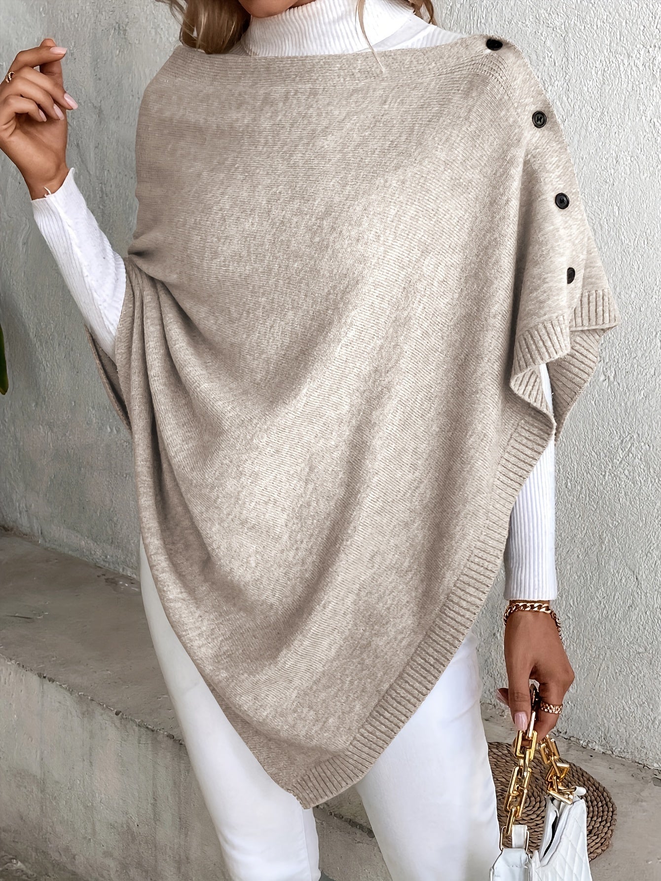 Luxe Sjaal Poncho | Elegante Knoopsluiting