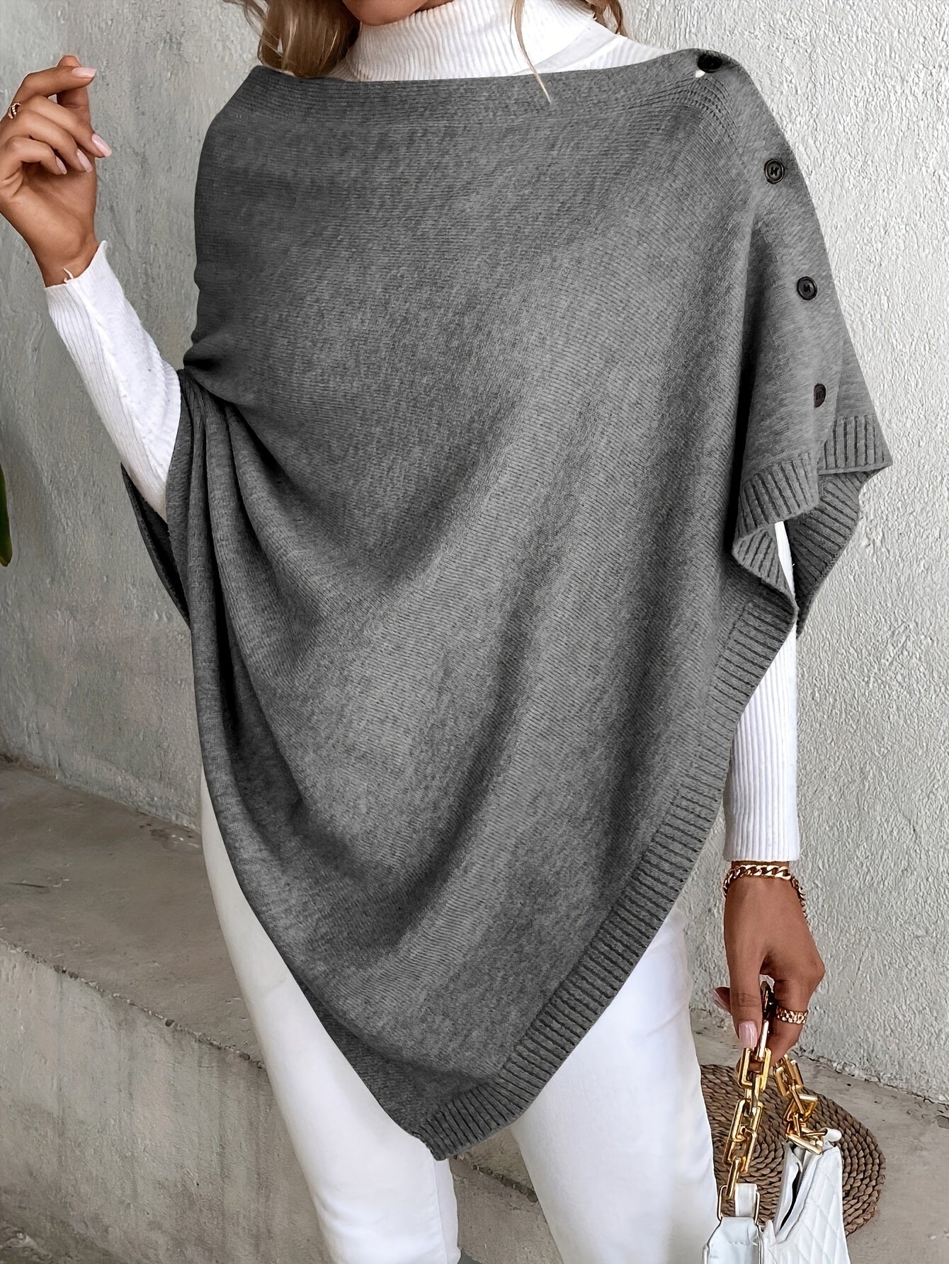 Luxe Sjaal Poncho | Elegante Knoopsluiting