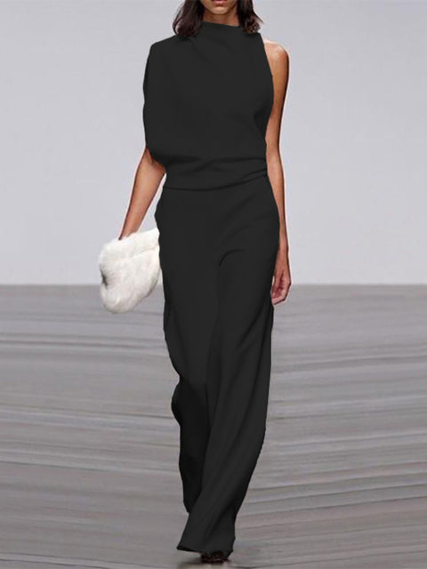 Luxe One-Shoulder Jumpsuit met Wijde Pijpen
