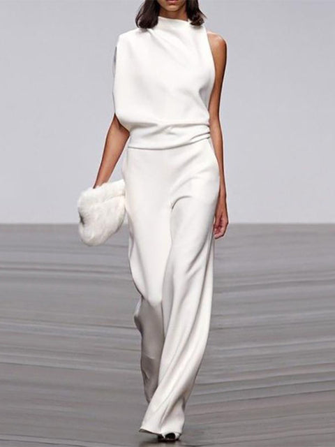 Luxe One-Shoulder Jumpsuit met Wijde Pijpen