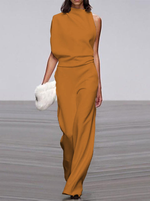 Luxe One-Shoulder Jumpsuit met Wijde Pijpen