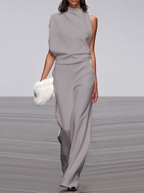 Luxe One-Shoulder Jumpsuit met Wijde Pijpen