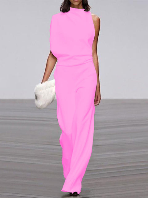 Luxe One-Shoulder Jumpsuit met Wijde Pijpen