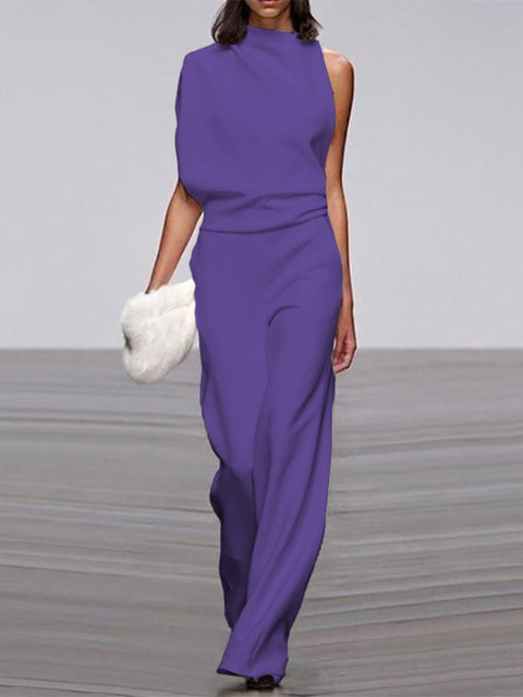 Luxe One-Shoulder Jumpsuit met Wijde Pijpen