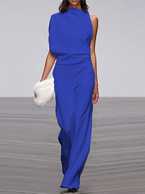 Luxe One-Shoulder Jumpsuit met Wijde Pijpen