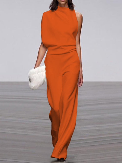 Luxe One-Shoulder Jumpsuit met Wijde Pijpen