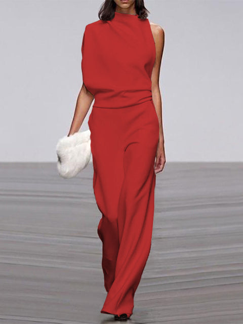 Luxe One-Shoulder Jumpsuit met Wijde Pijpen