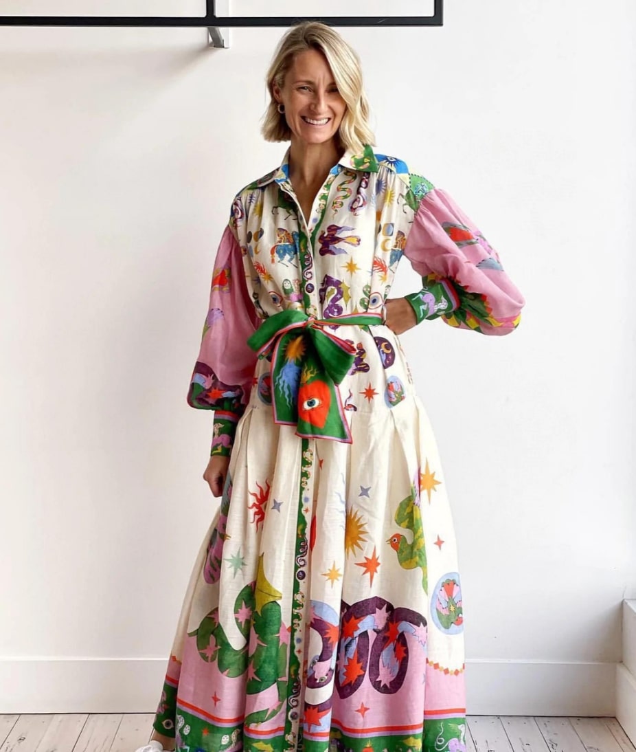 Maartje – Elegante Midi-Jurk met Print voor Vrouwen