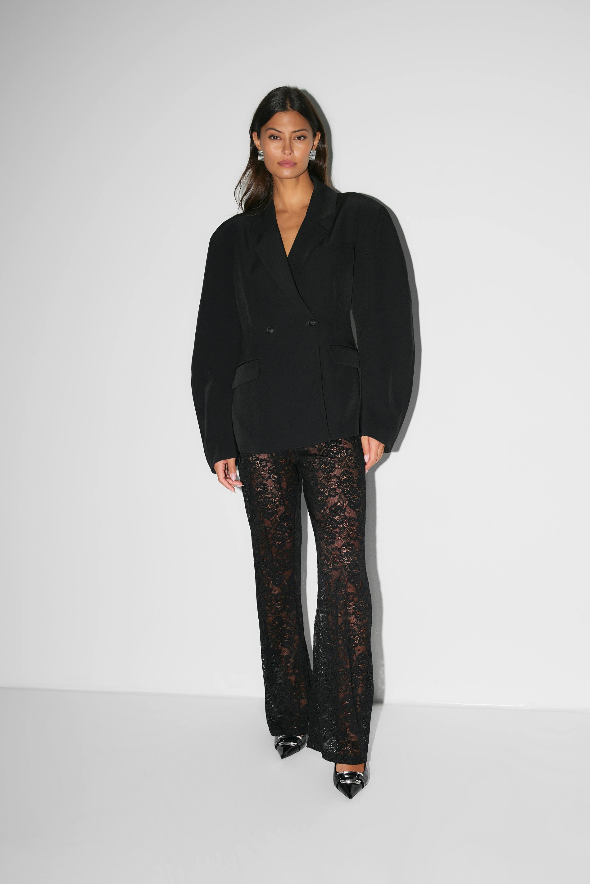 Néva | Flared Broek met Kant en Hoge Taille