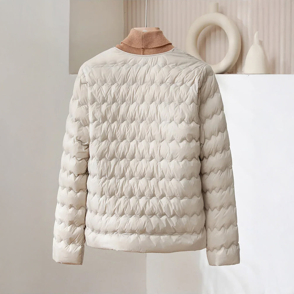 Valentina Quilted Regular Fit Down Jacket | Button Front Collarless Jacket