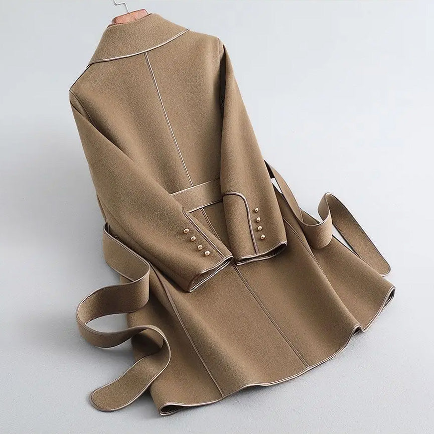 Women's Double-Breasted Wool Winter Coat With Tie Belt