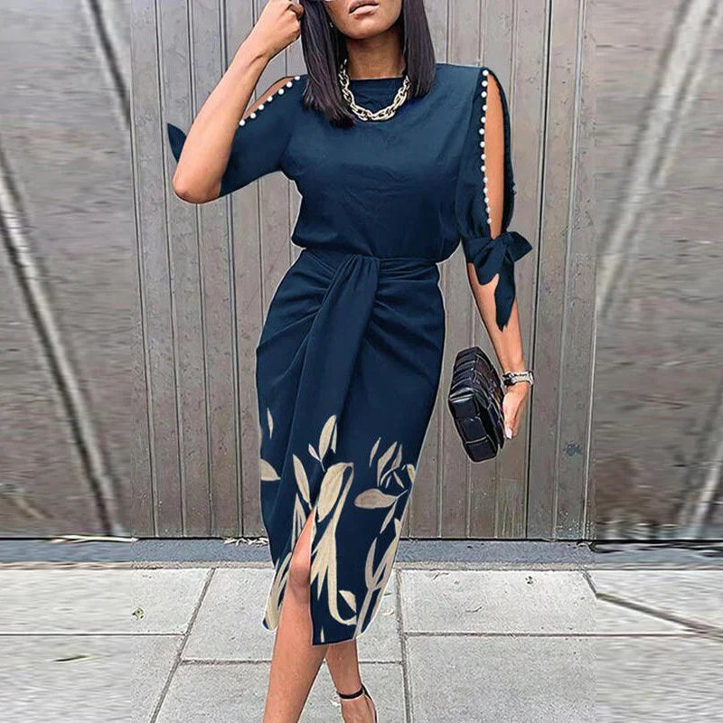 Dames Jurk – Midi Wrap Design – Kanten V-hals – Lange Mouwen – Getailleerde Pasvorm