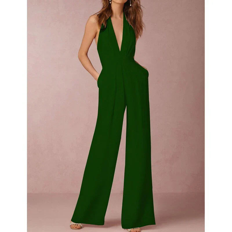 Dames Jumpsuit – Halternek – Wijde Pijpen – Geplooide Taille – Elegant Design