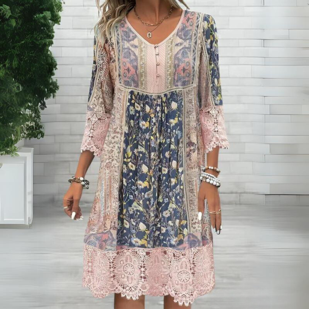 Luna | Bloemen Boho-Jurk – Verfijnde Kantdetails voor een Unieke Look