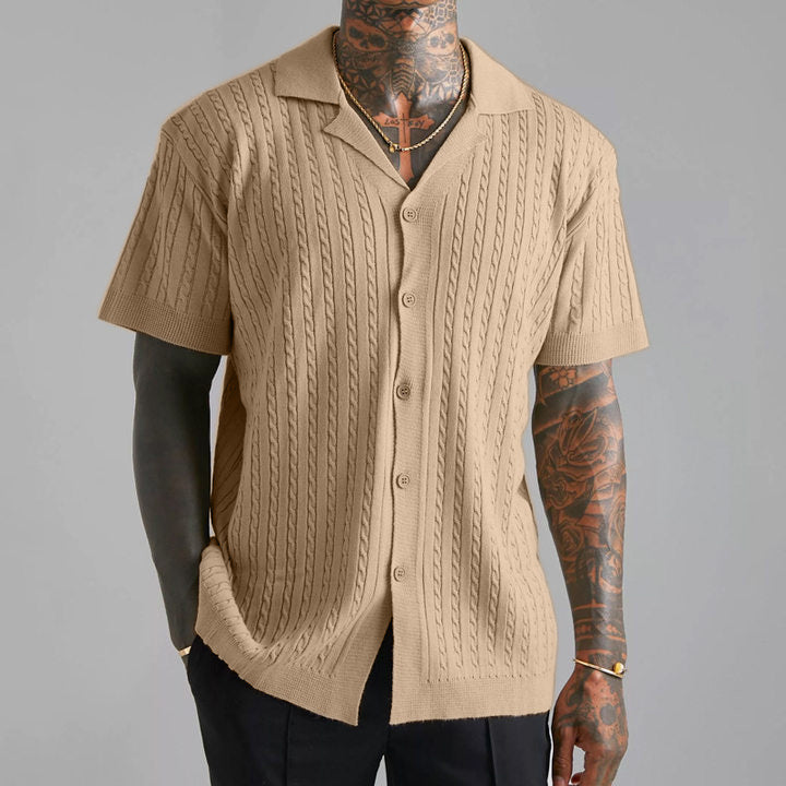 Men's Shirt – Relaxed Fit – Short Sleeve – Soft Cable Knit – Casual Look