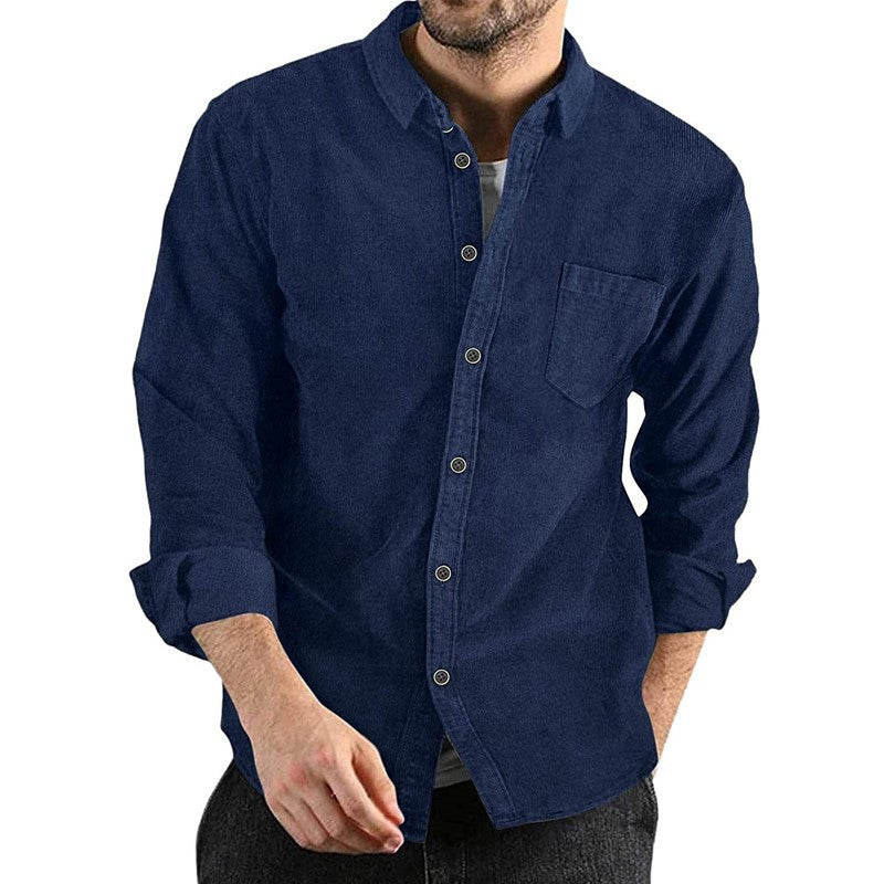 Edwardo | Men's corduroy shirt - long sleeves - button closure - single chest pocket