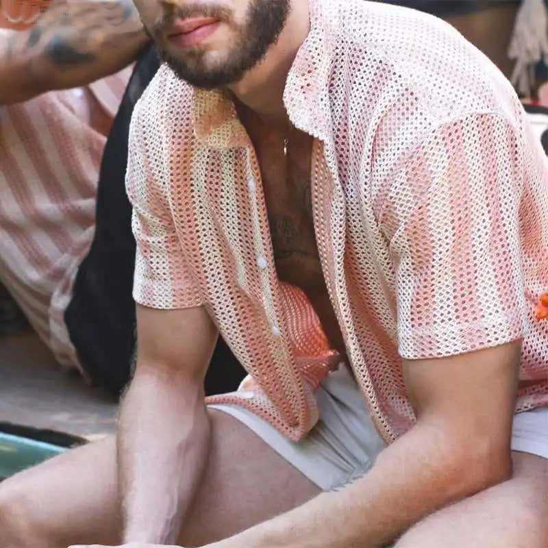 Men's mesh shirt – Relaxed fit – Short sleeve – Breathable – Button closure