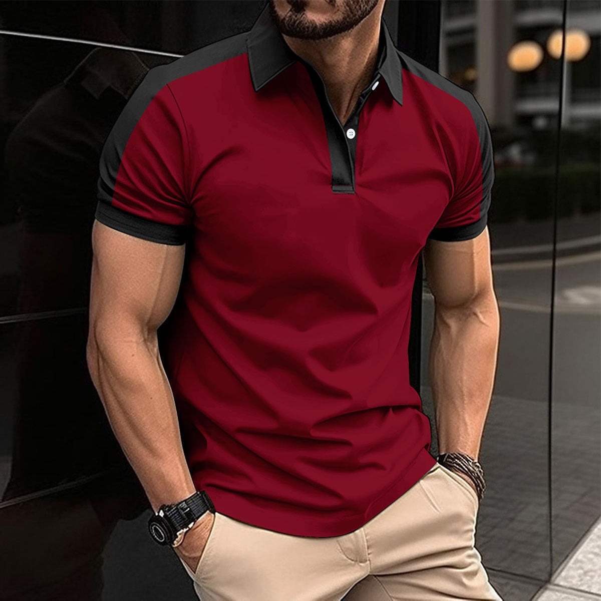 Men's Polo Shirt – Slim Fit – Breathable Comfort – Contrast Collar and Sleeve Cuffs