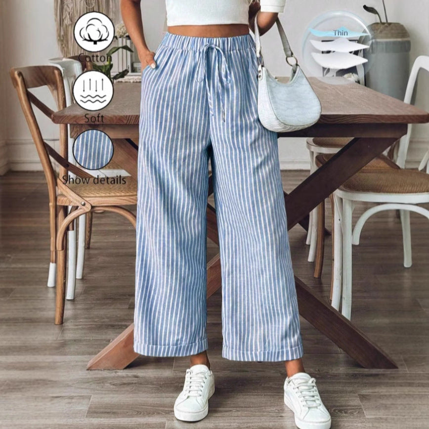 Ladies Pants – Wide Legs – Breathable Material – Casual Fit – Striped Design