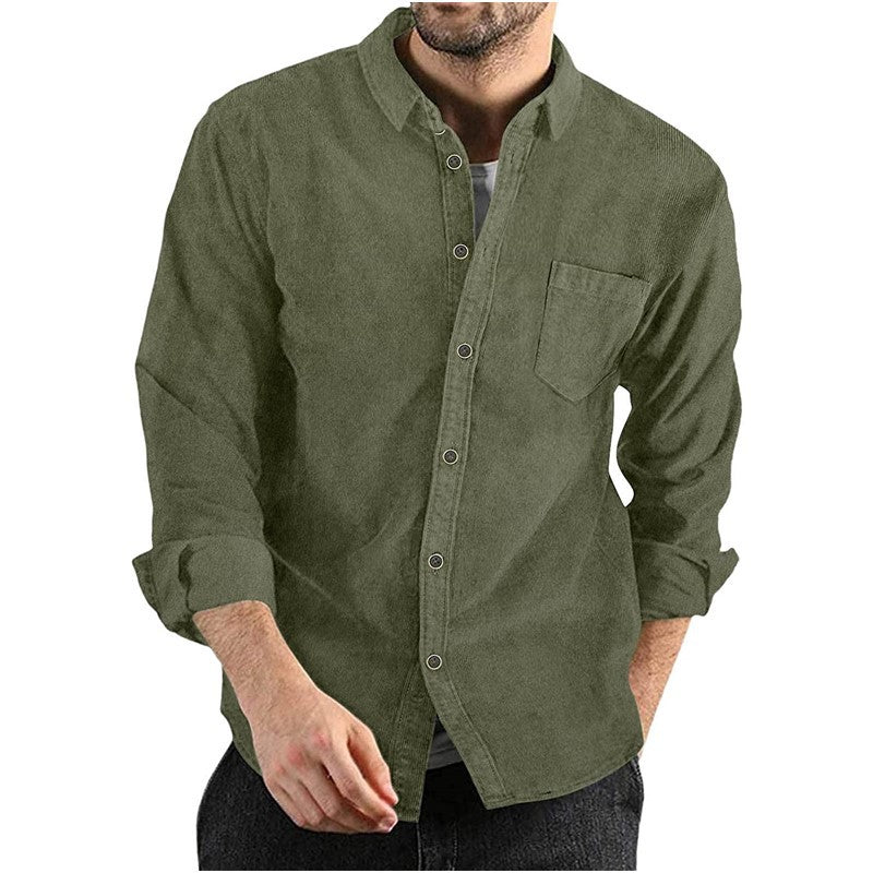 Edwardo | Men's corduroy shirt - long sleeves - button closure - single chest pocket