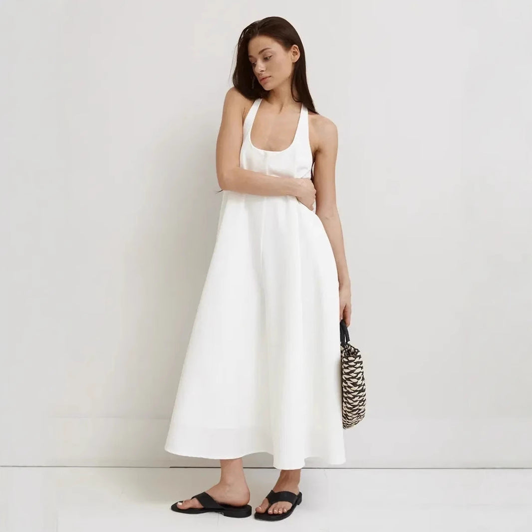 Women's Midi Dress – A-Line Fit – Halter Neck – Sleeveless – Airy Luxury Fabric