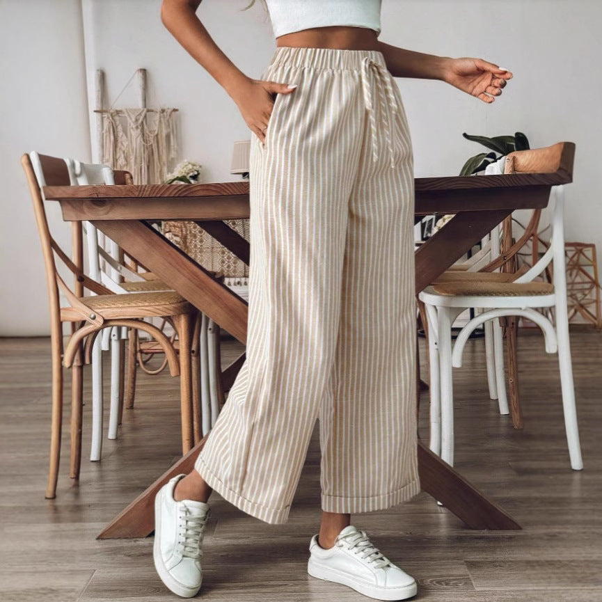 Ladies Pants – Wide Legs – Breathable Material – Casual Fit – Striped Design