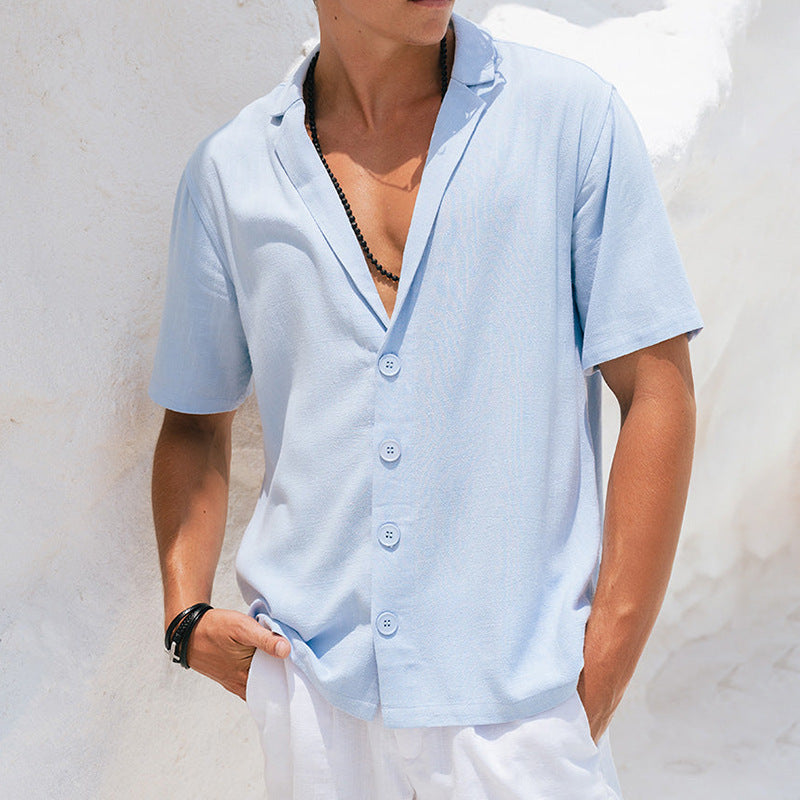 Men's Shirt – Relaxed Fit – Deep V-Neck – Short Sleeve – Breathable Material