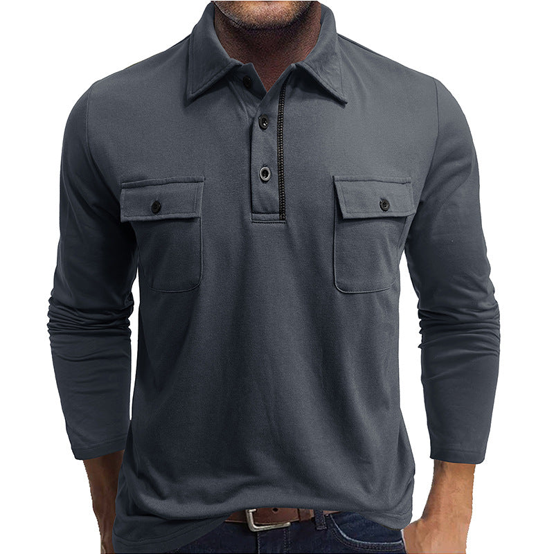 Men's Polo Shirt – Regular Fit – Cotton Blend – Long Sleeve – Double Chest Pockets