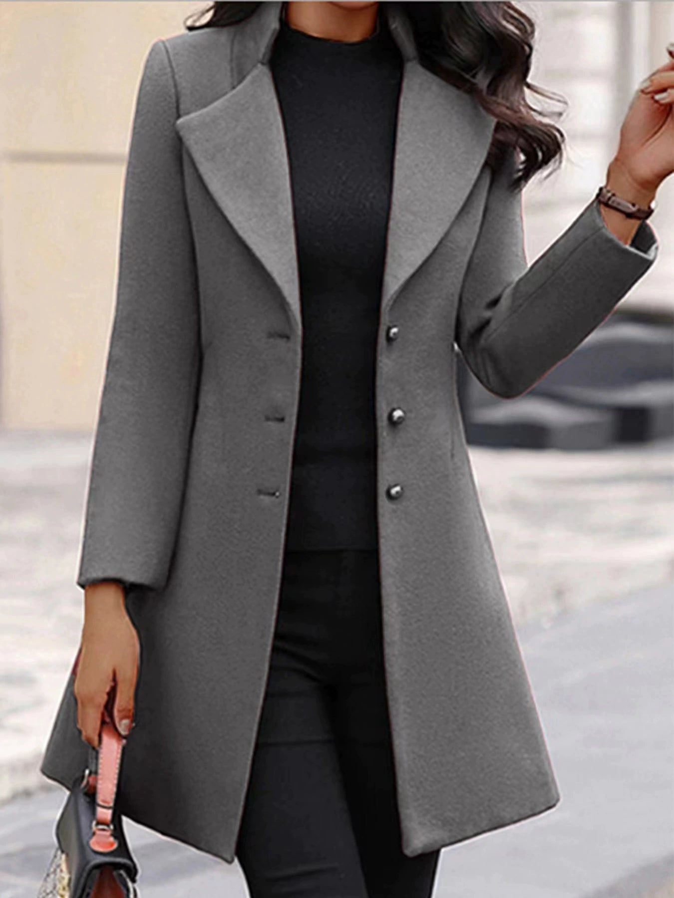 Ladies Long Coat – Tailored Fit – Single-Breasted – Notch Lapel