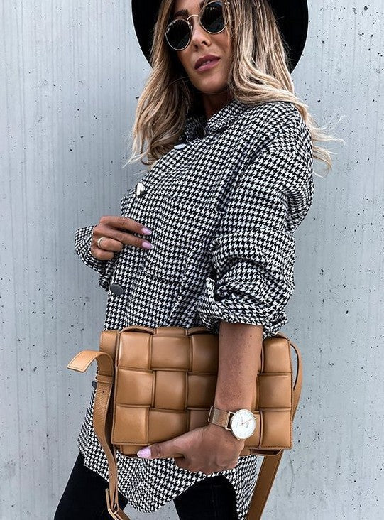 Women's Coat – Check Pattern – Oversized Fit – Wool Look – Mid-Length – Button Closure