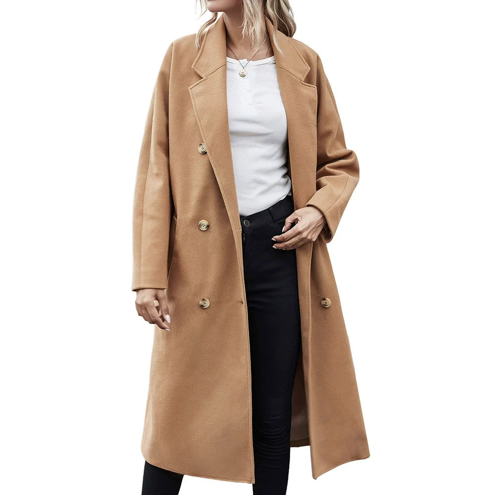 Women's Coat – Wool – Mid-Length – Relaxed Fit – Double-Breasted Classic Model