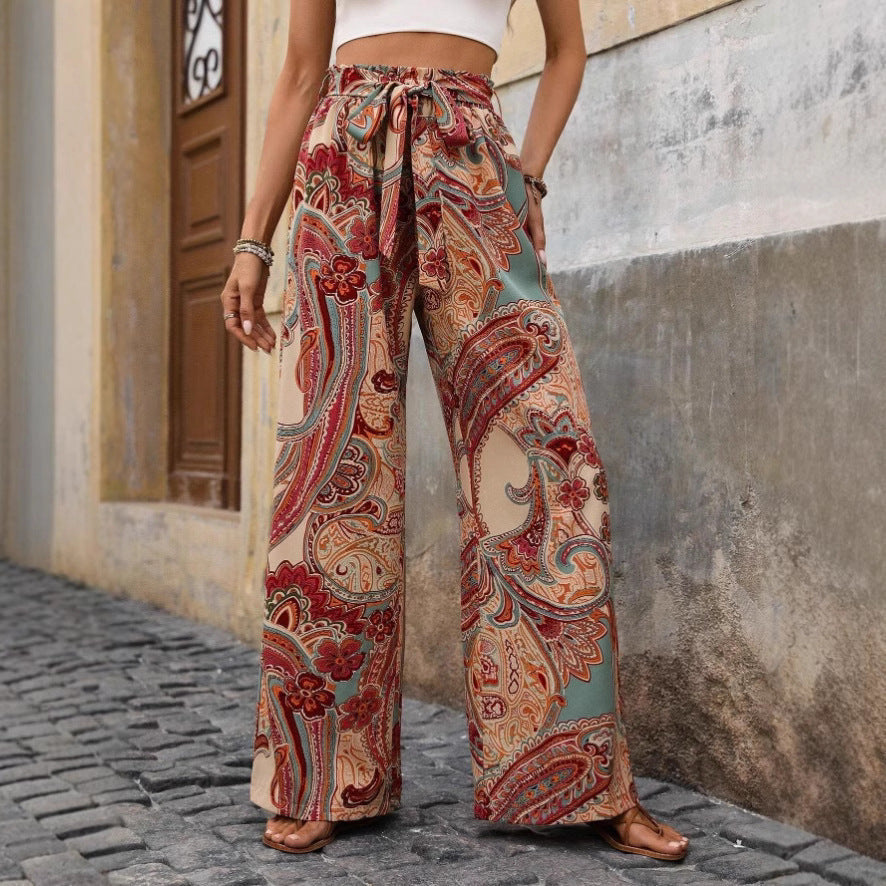 Ladies Pants – Wide Legs – High Waist – Bohemian Print – Breathable Comfortable