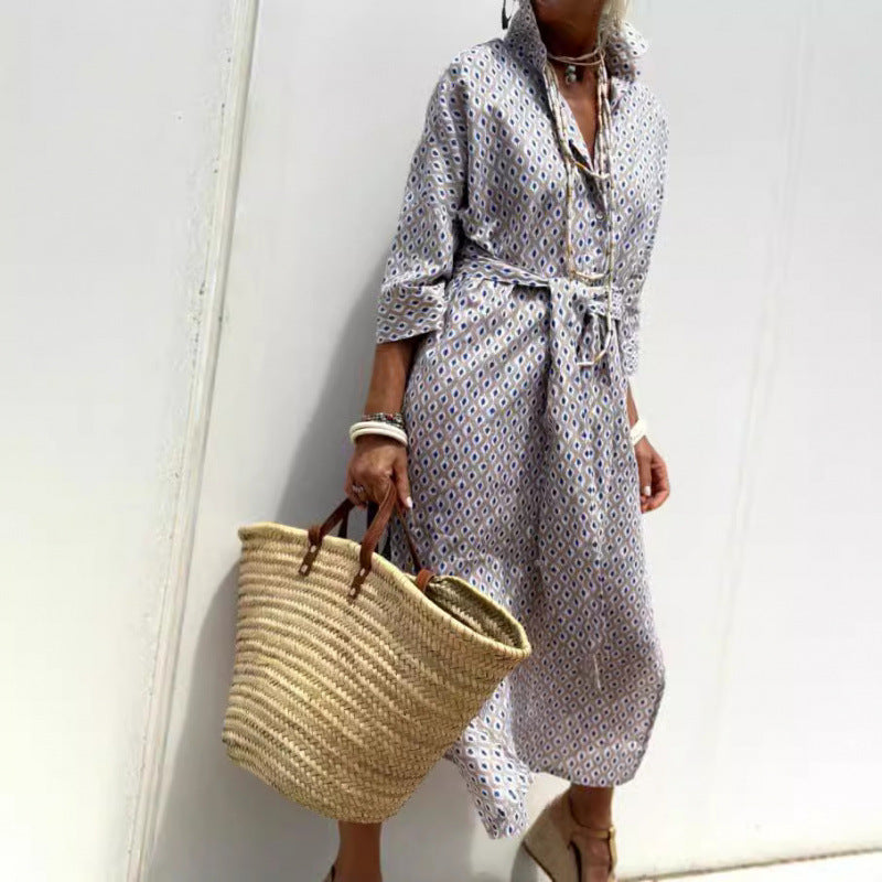 Women's Shirt Dress – Relaxed Fit – Breathable Fabric – Striped – Button Closure – Side Slits