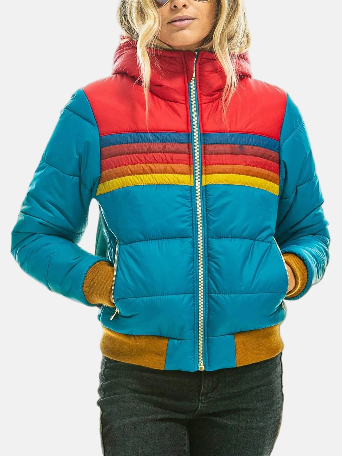 Isla Colorblock Hooded Puffer Jacket | Quilted Ribbed Jacket