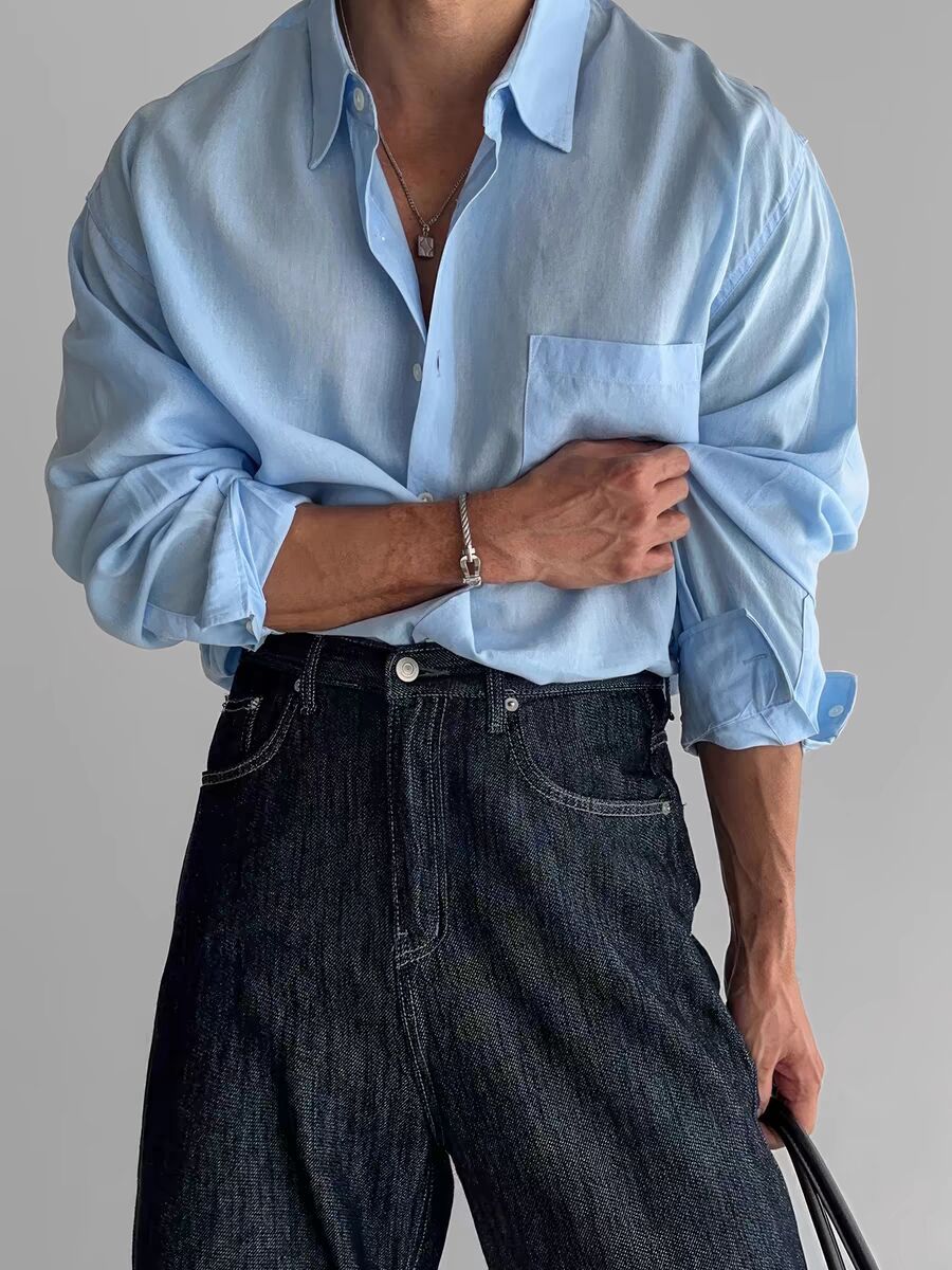 Men's Shirt Long Sleeve – Relaxed Fit – Breathable Natural Material – Casual Buttons