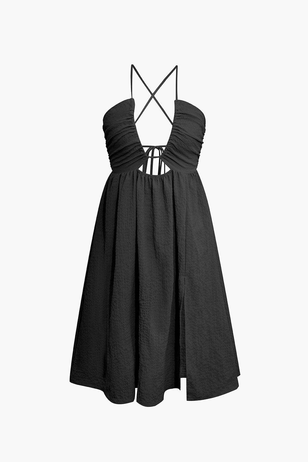 Women's midi dress – V-neck – Spaghetti straps – Cut-out – High slit – Cotton blend