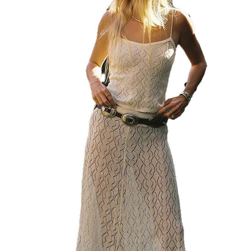 Women's Dress – Slim Fit – Crochet Lace – Spaghetti Straps – Midi – Boho Style