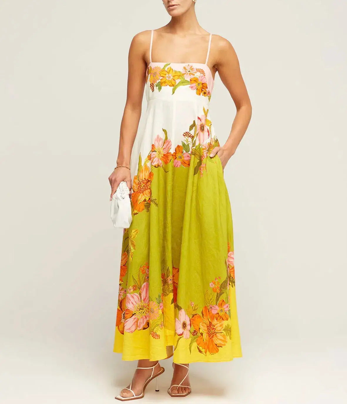 Ladies midi dress – A-line fit – Smocked bodice – Spaghetti straps – Airy cotton