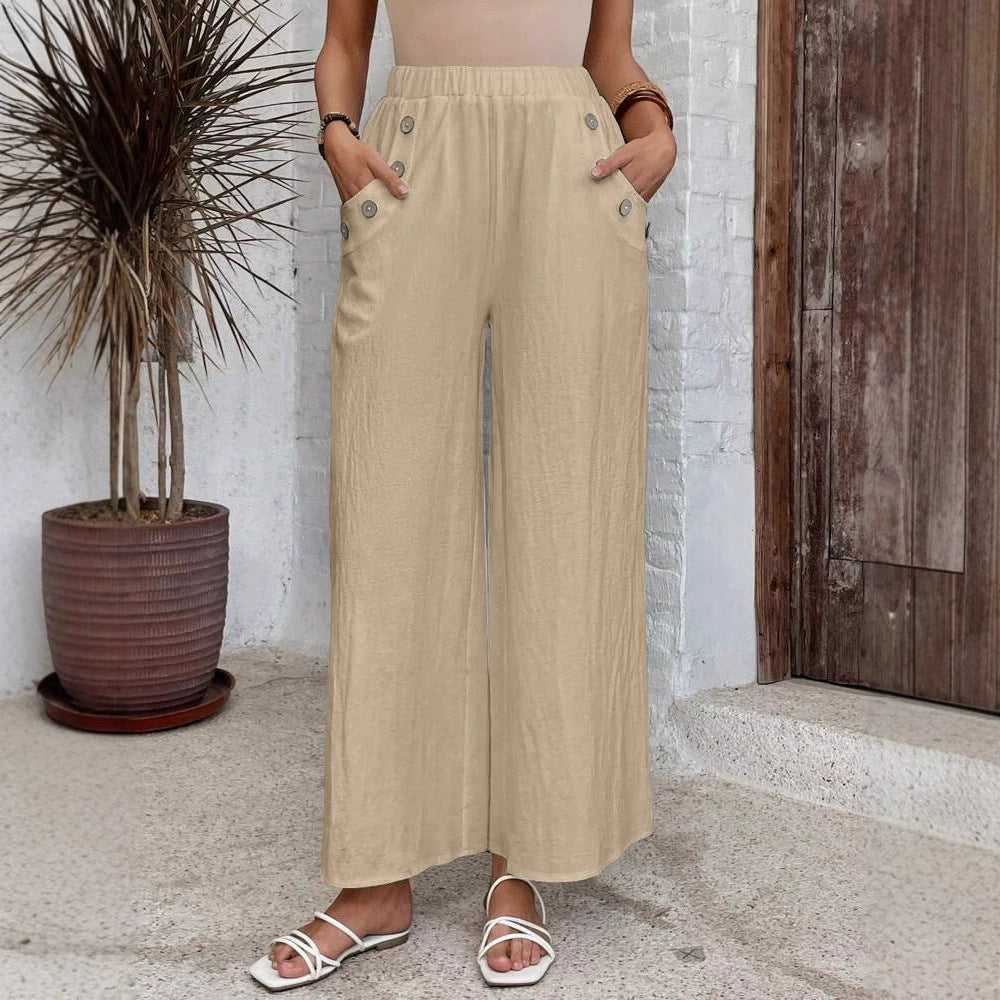 Women's Cropped Pants – Wide Legs – Elastic Waist – Breathable Casual Fit