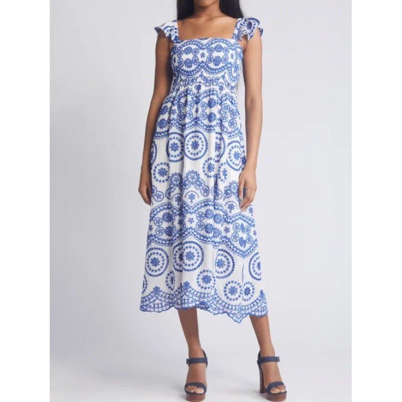 Women's Midi Dress – Natural Fabrics – Square Neck – Ruffle Sleeves – Relaxed Fit