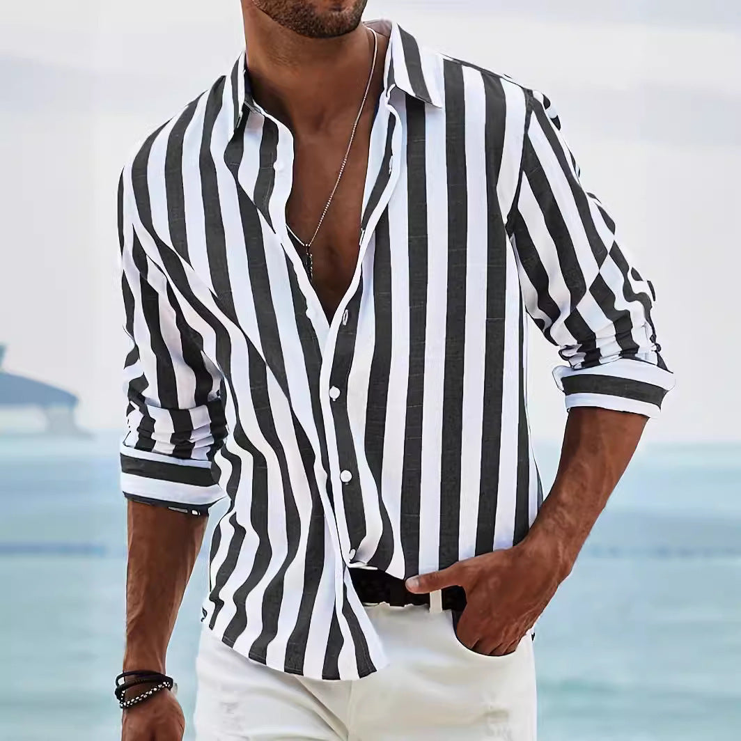 Men's Shirt Long Sleeve – Relaxed Fit – Breathable – Striped – Casual Style