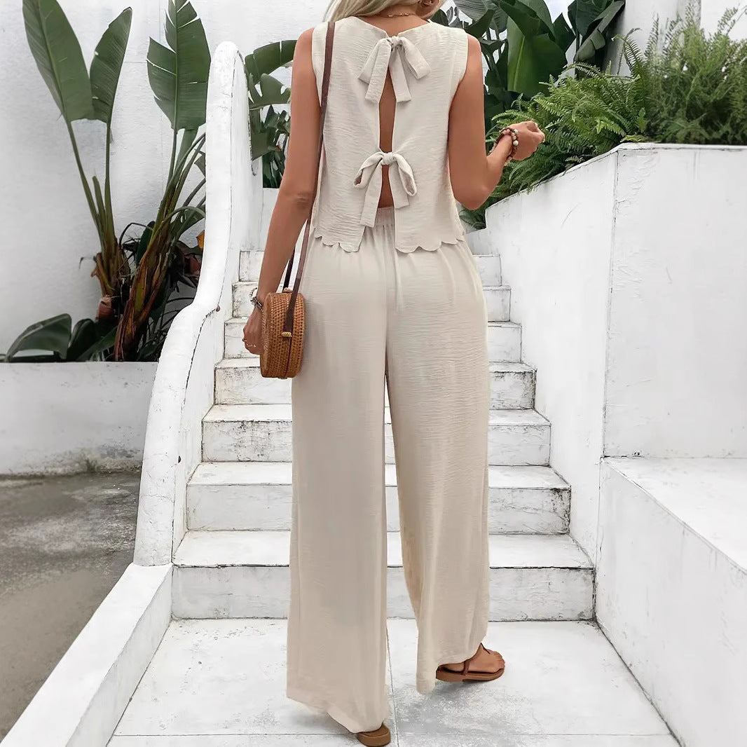 Ladies Trousers – Wide Legs – Relaxed Fit – Breathable Crinkle Fabric – Full Length