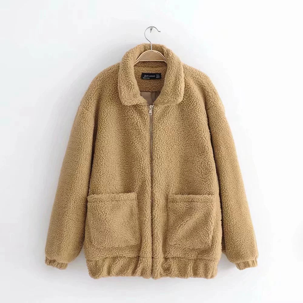 Women's Teddy Coat – Oversized Fit – Soft Fleece – Zipper Closure – Casual Look