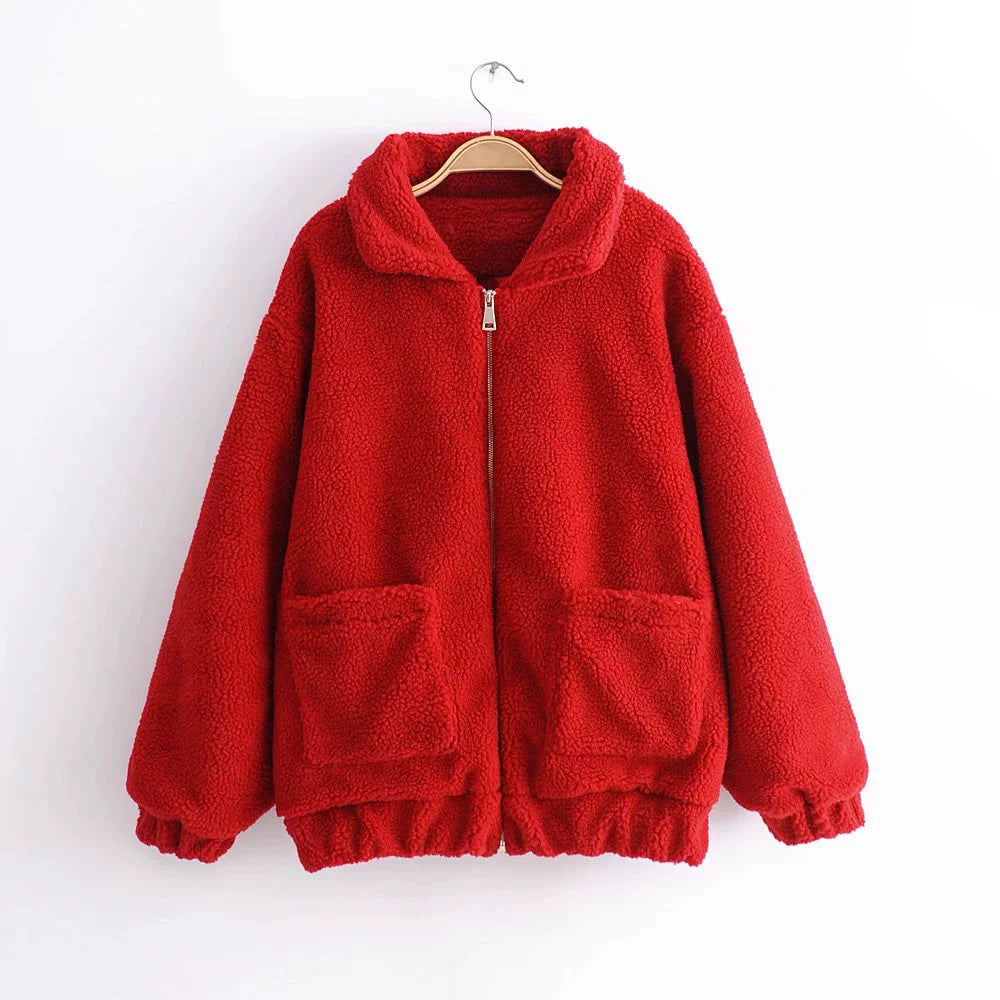 Women's Teddy Coat – Oversized Fit – Soft Fleece – Zipper Closure – Casual Look
