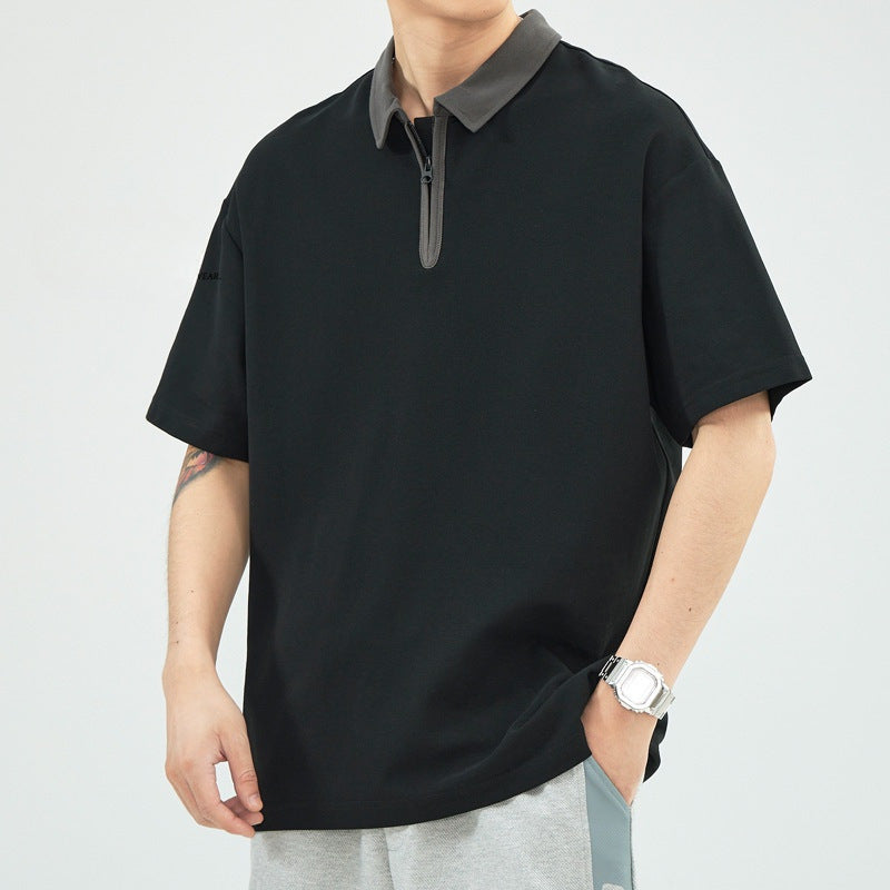 Men's polo shirt – Relaxed fit – Breathable fabric – Half zip – Short sleeve casual style