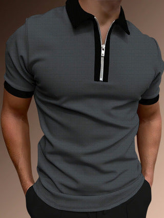 Men's Polo Shirt – Slim Fit – Half Zip – Breathable Blend – Subtle Pattern